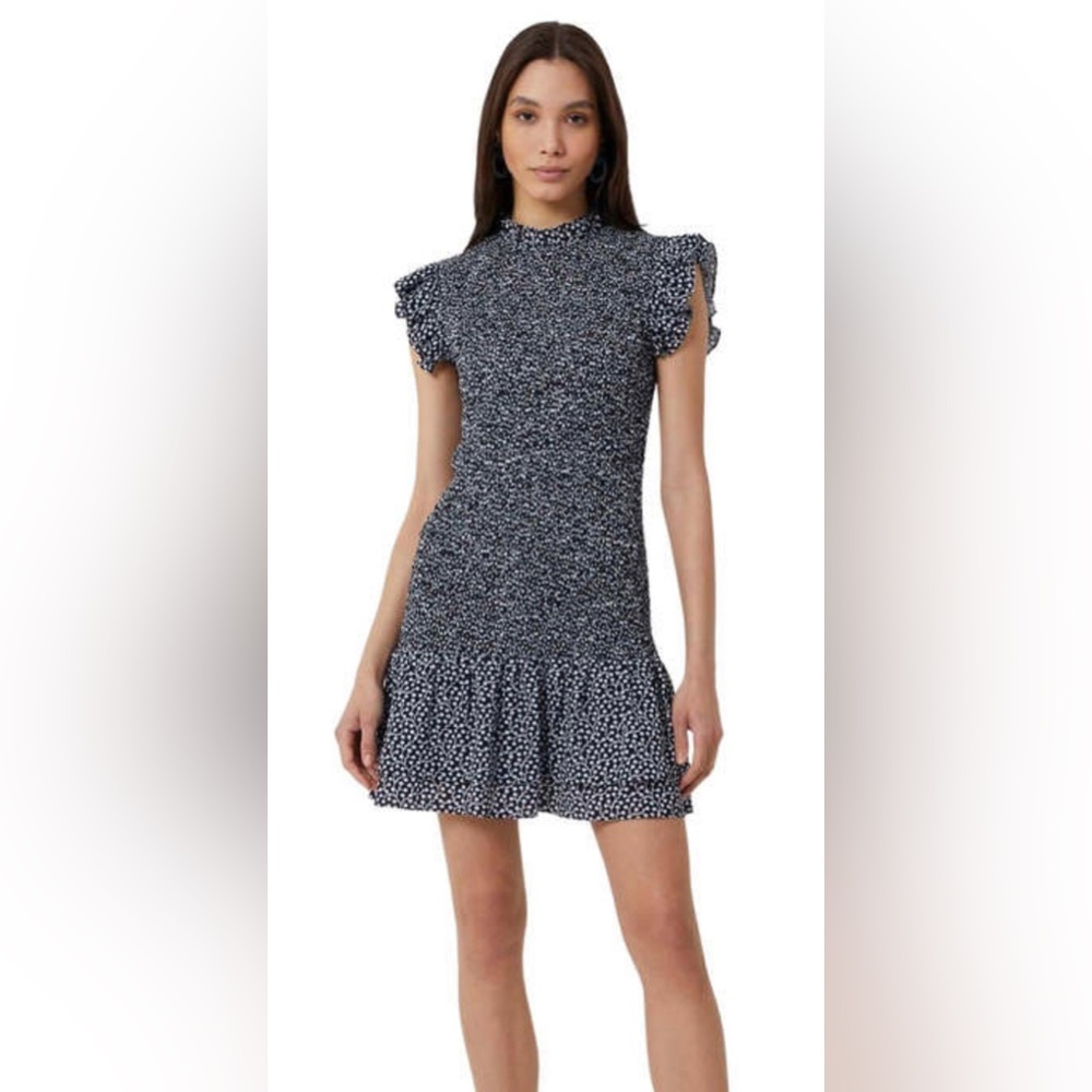 French Connection Elao Verona Crepe Smocked Utility Blue Dress Size Small New